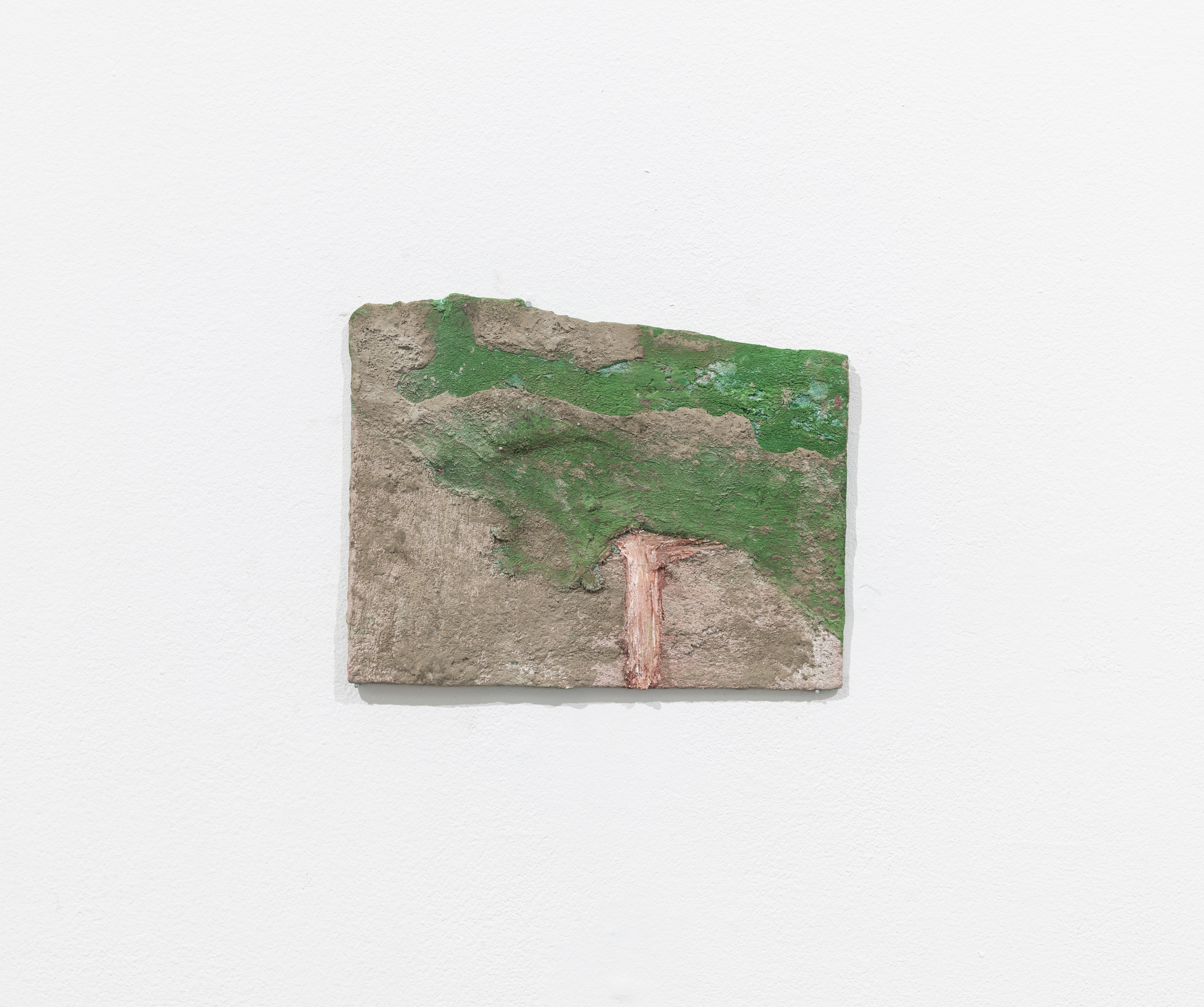 Installation views thesis exhibition containing colorful paintings stretched and unstretched, hanging in space and attached to the wall
